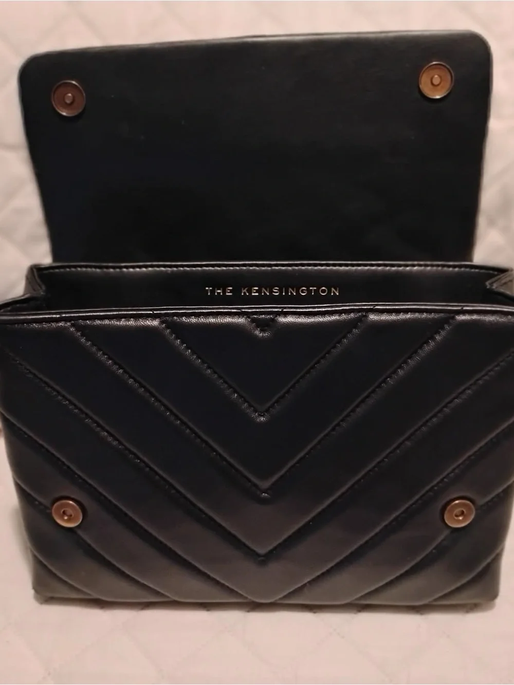 Kurt Geiger Black Quilted Crossbody with Gold Lettering and Chain - Picture 3 of 4